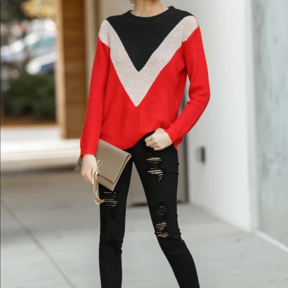 Red Chevron Sweater. Size S